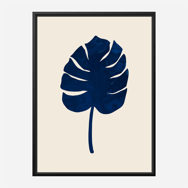 Monstera Marble Blue Wall Art Print