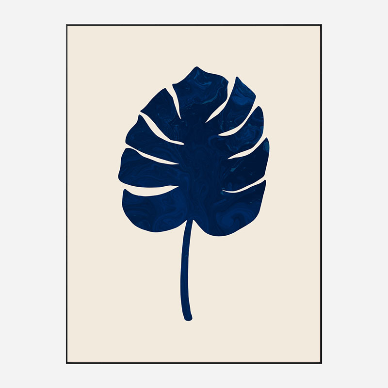 Monstera Marble Blue Wall Art Print