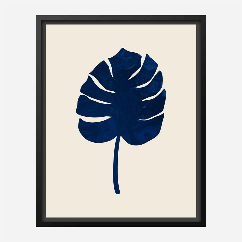 Monstera Marble Blue Wall Art Print