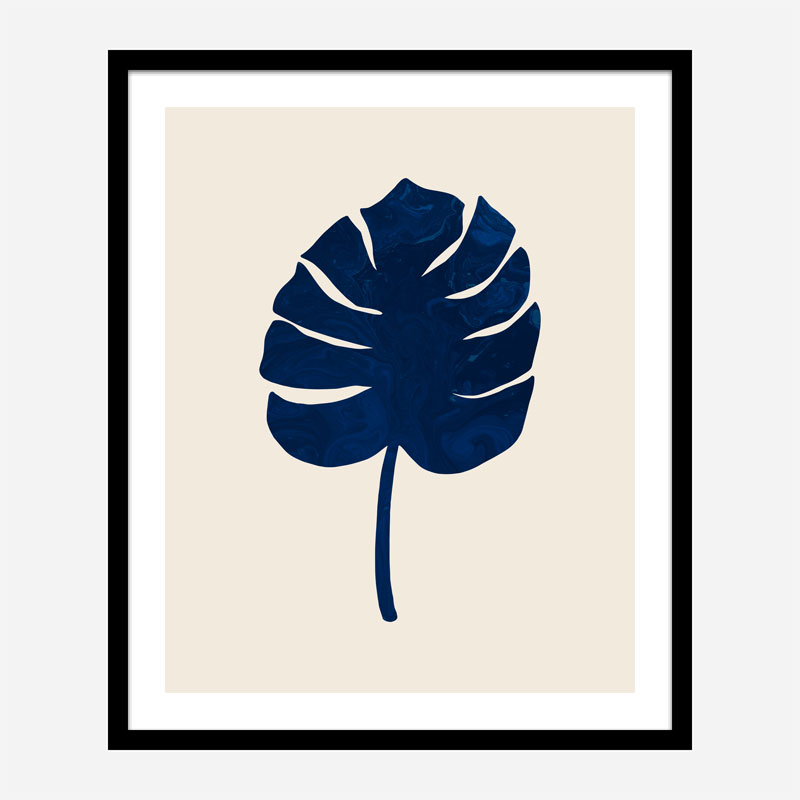 Monstera Marble Blue Wall Art Print