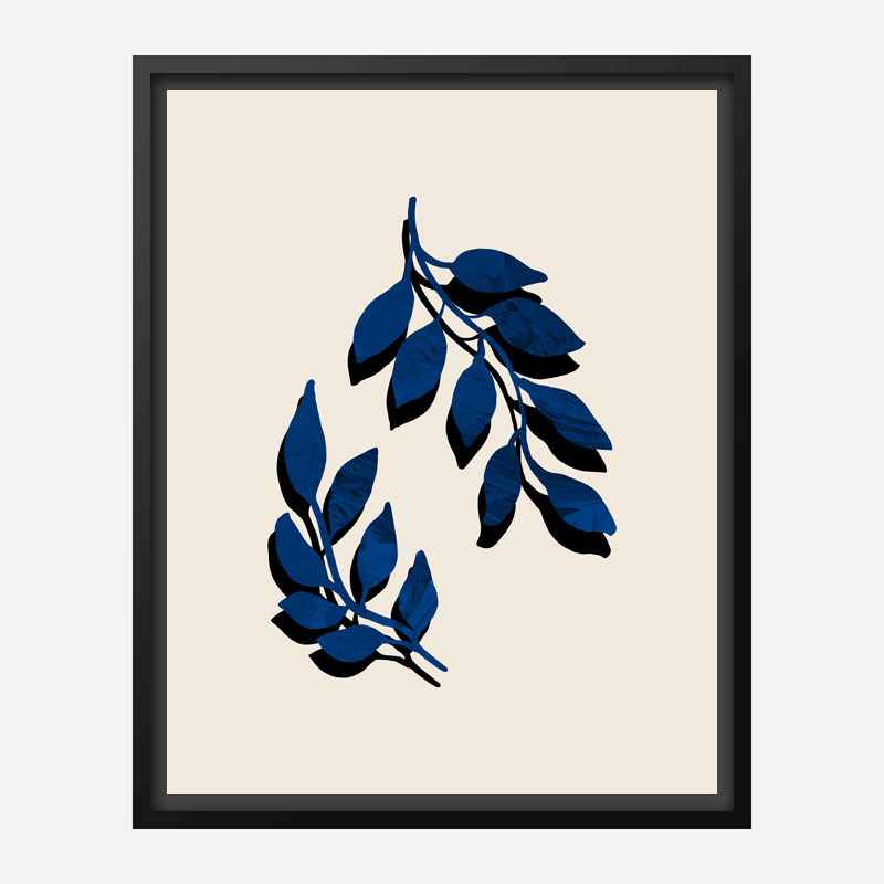 Blue Twig Brush Wall Art Print