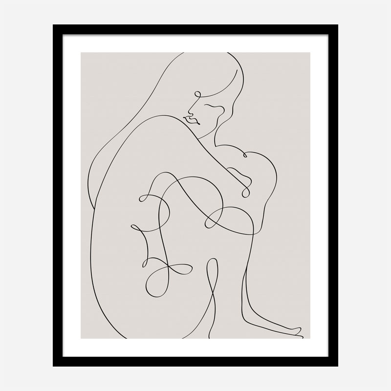 Woman Lines Black Wall Art Print