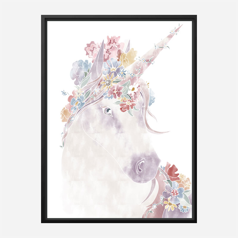 Floral Unicorn Wall Art Print