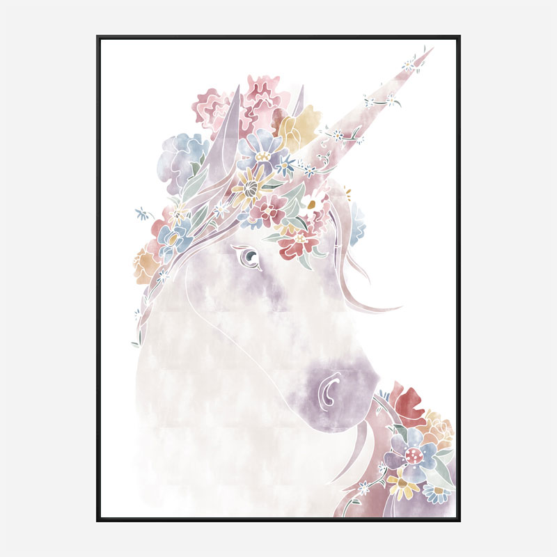 Floral Unicorn Wall Art Print