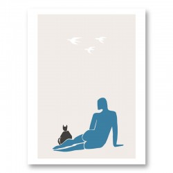 Woman and Cat Wall Art Print