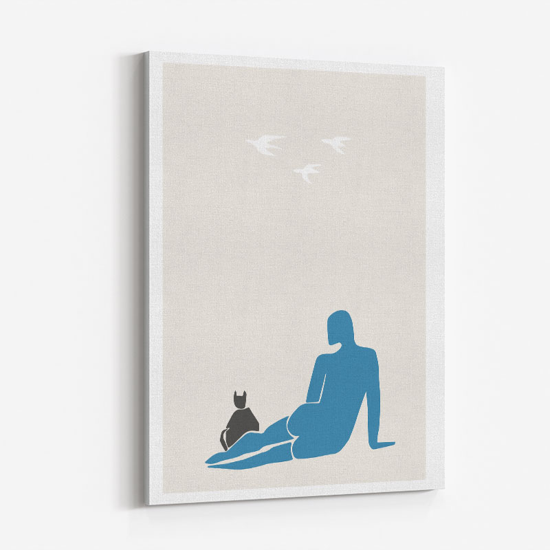 Woman and Cat Wall Art Print