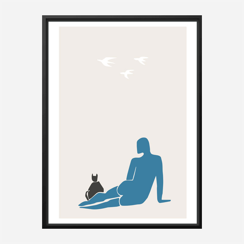 Woman and Cat Wall Art Print