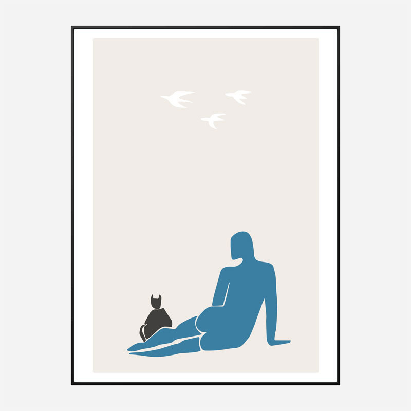 Woman and Cat Wall Art Print Woman and Cat Wall Art Print