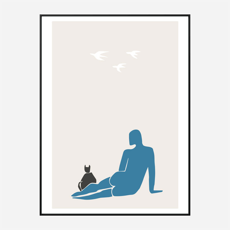 Woman and Cat Wall Art Print