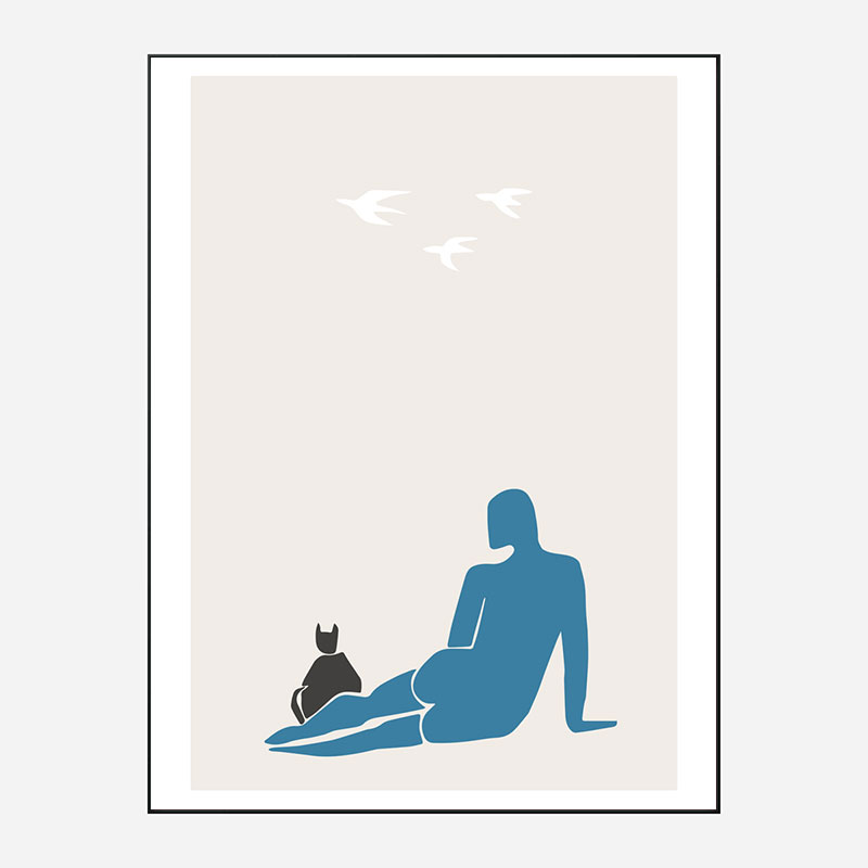 Woman and Cat Wall Art Print