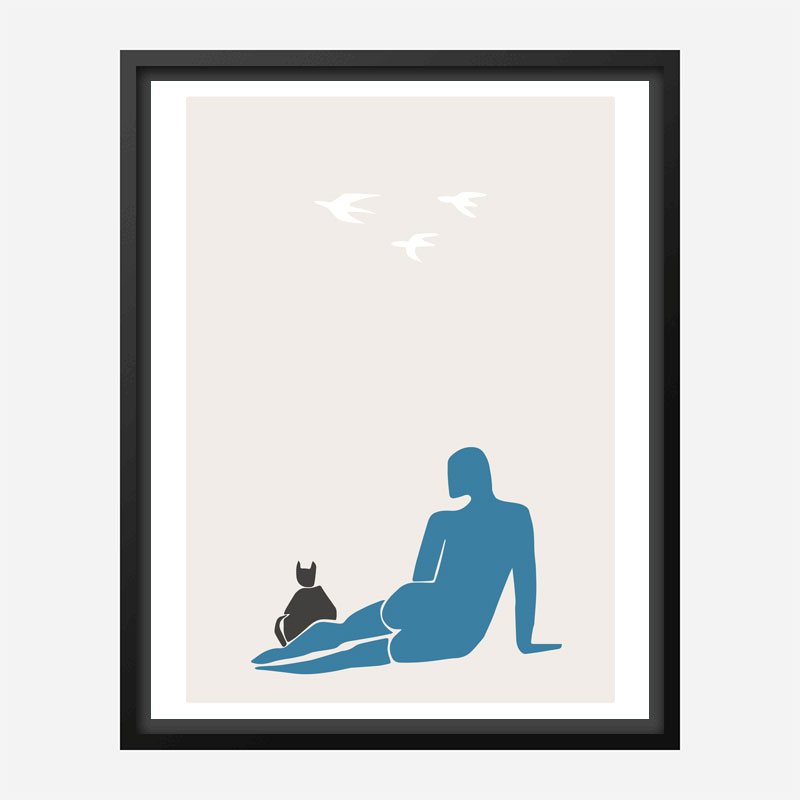 Woman and Cat Wall Art Print