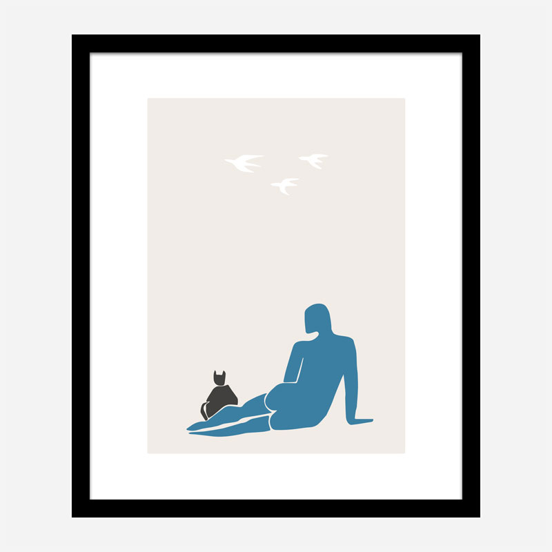 Woman and Cat Wall Art Print Woman and Cat Wall Art Print