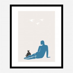 Woman and Cat Wall Art Print