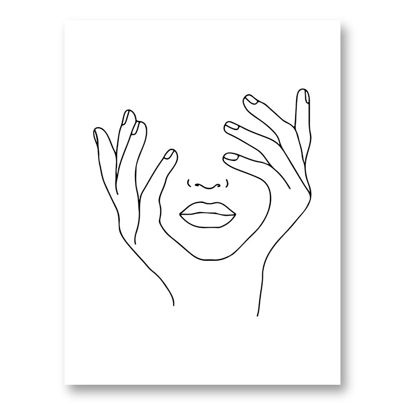 Face Hands Line Art Print