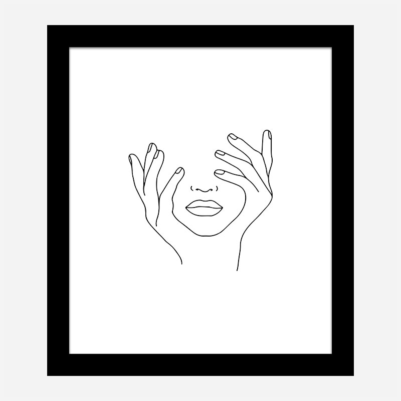 Face Hands Line Art Print