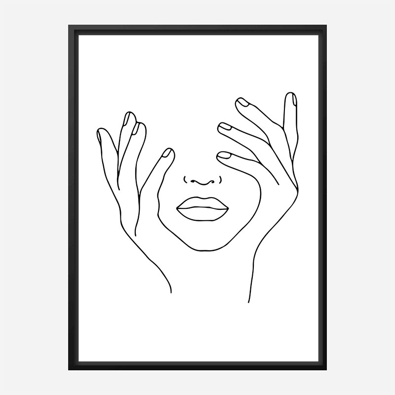 Face Hands Line Art Print