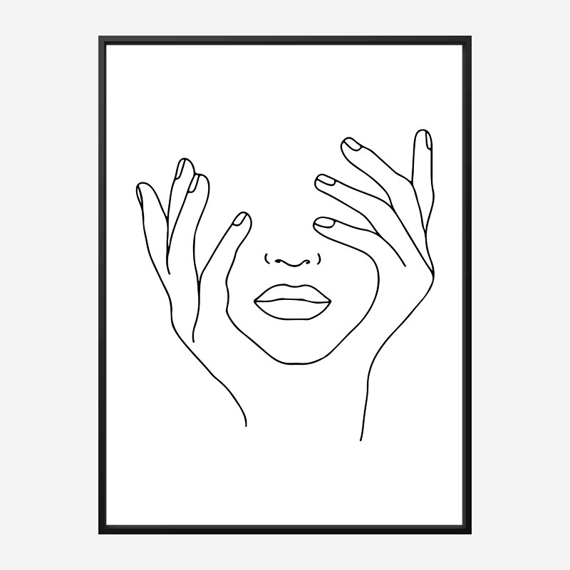 Hands and lips PRINTABLE, Minimal female face drawing, gifts for