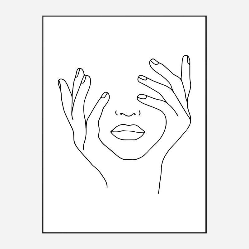 Face Hands Line Art Print