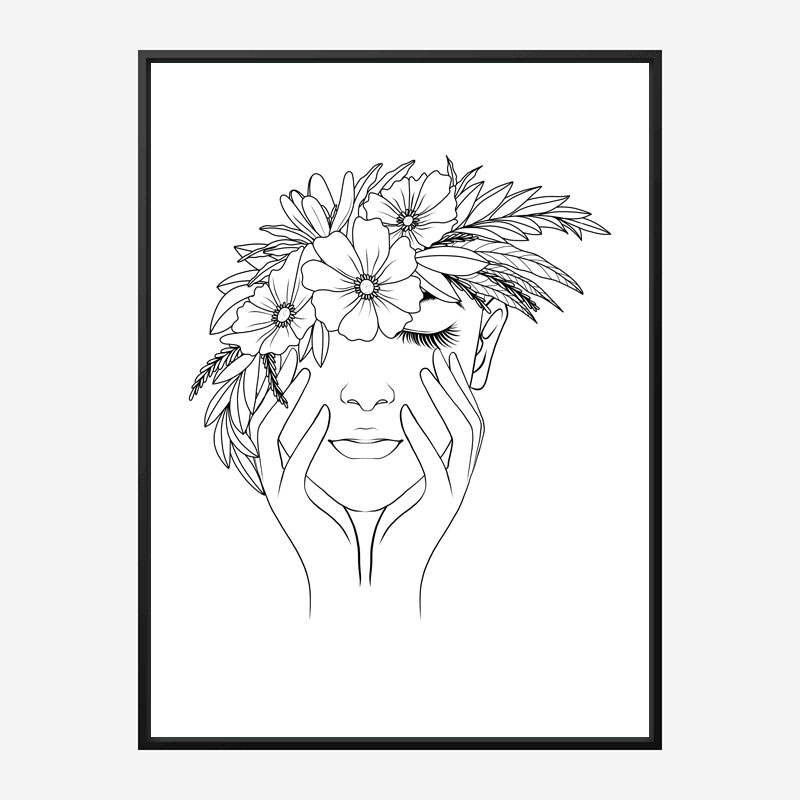 Flower Hair Line Art Print