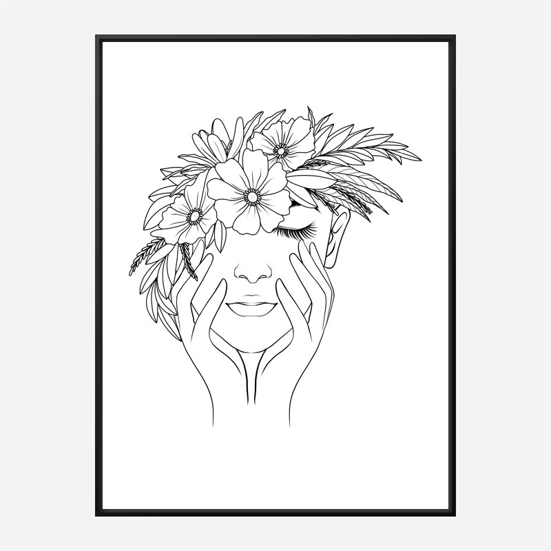 Flower Hair Line Art Print