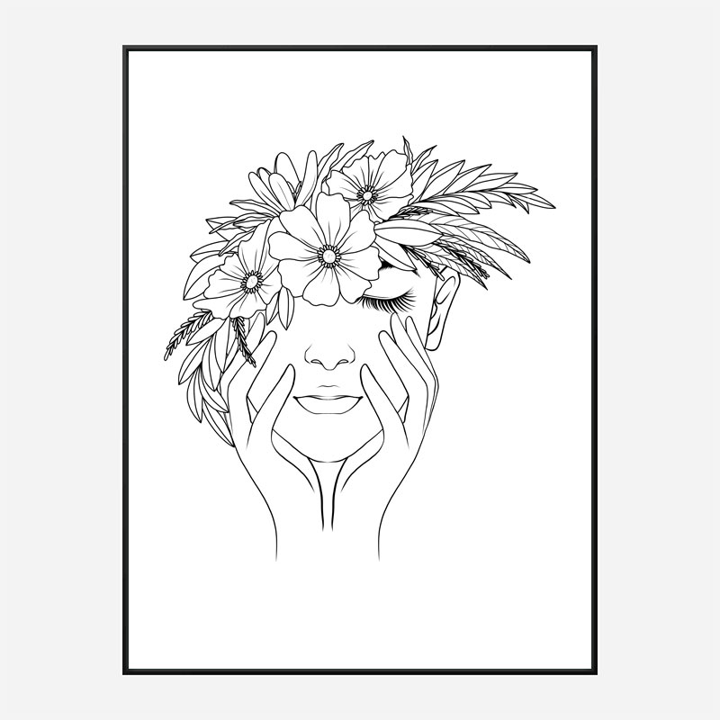 Flower Hair Line Art Print