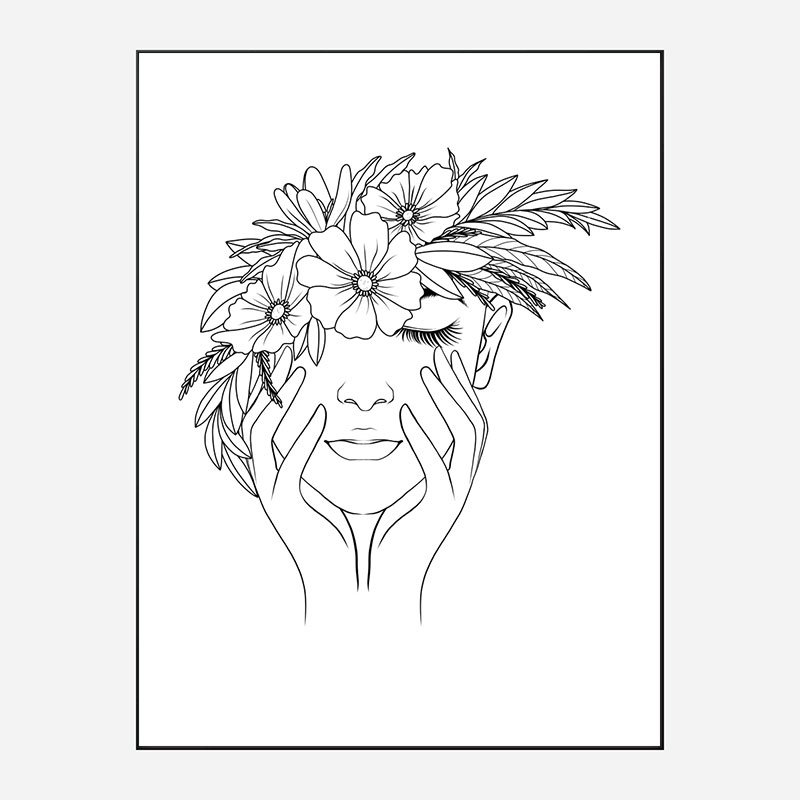 Flower Hair Line Art Print