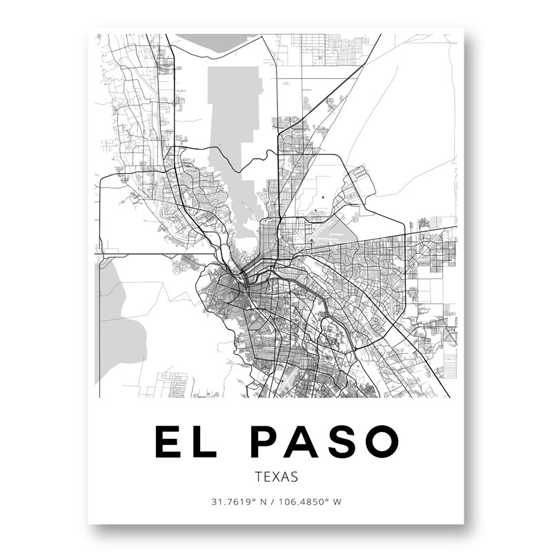 El Paso Texas City Map Art Print