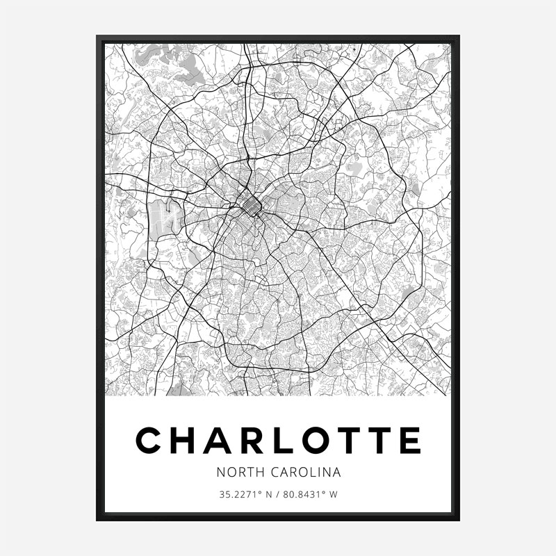 CHARLOTTE, NC  City Series Map Art Print