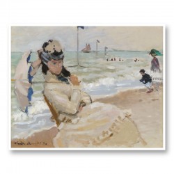 Camille on the Beach in Trouville by Claude Monet Art Print