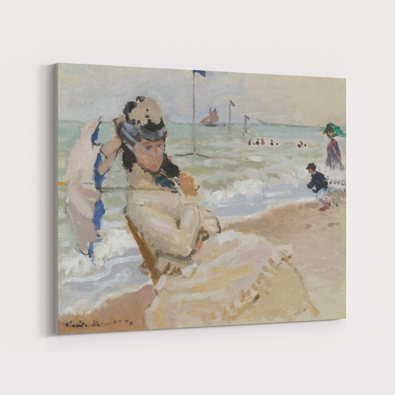 Camille on the Beach in Trouville by Claude Monet Art Print