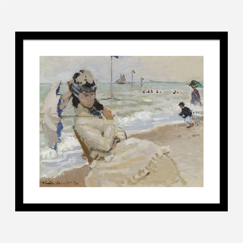 Camille on the Beach in Trouville by Claude Monet Art Print