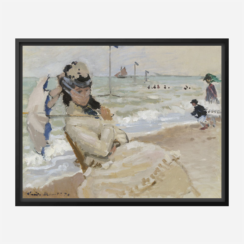 Camille on the Beach in Trouville by Claude Monet Art Print