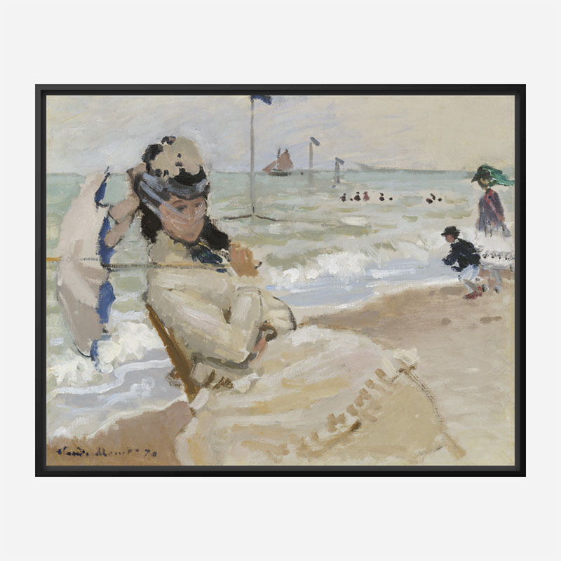 Camille on the Beach in Trouville by Claude Monet Art Print