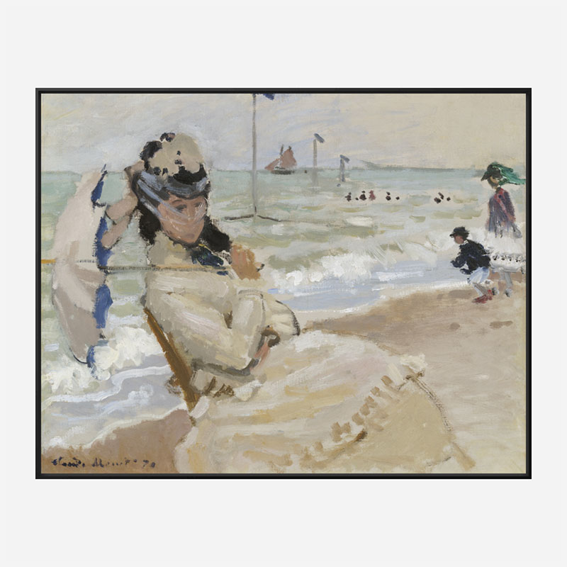 Camille on the Beach in Trouville by Claude Monet Art Print