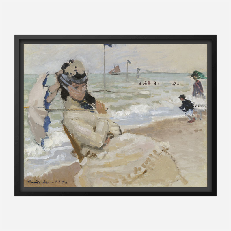 Camille on the Beach in Trouville by Claude Monet Art Print