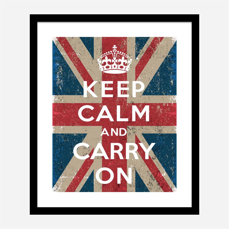 KC2 Framed Vintage Style Union Jack Keep Calm Carry On Skiing Funny Poster A3/A4