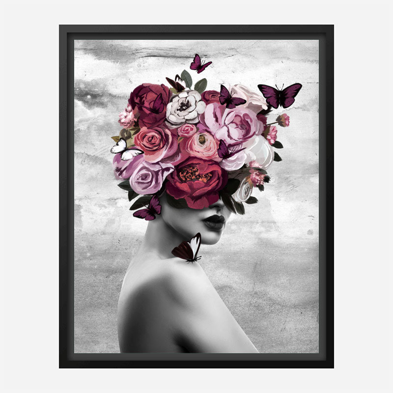 Coco Chanel & Pink Rose Art, Framed