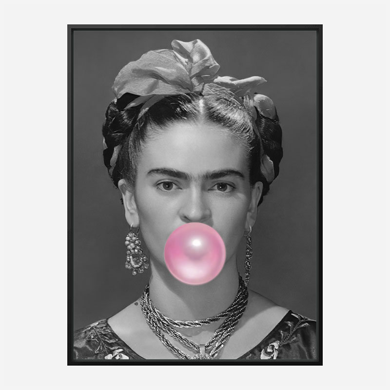 Frida Kahlo Bubble Gum Black & White Art Print