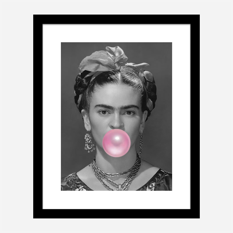 Frida Kahlo Bubble Gum Black & White Art Print