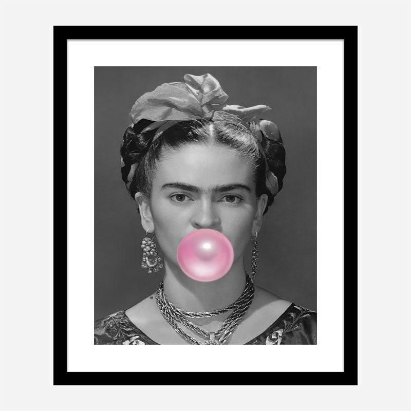 Frida Kahlo Bubble Gum Black & White Art Print