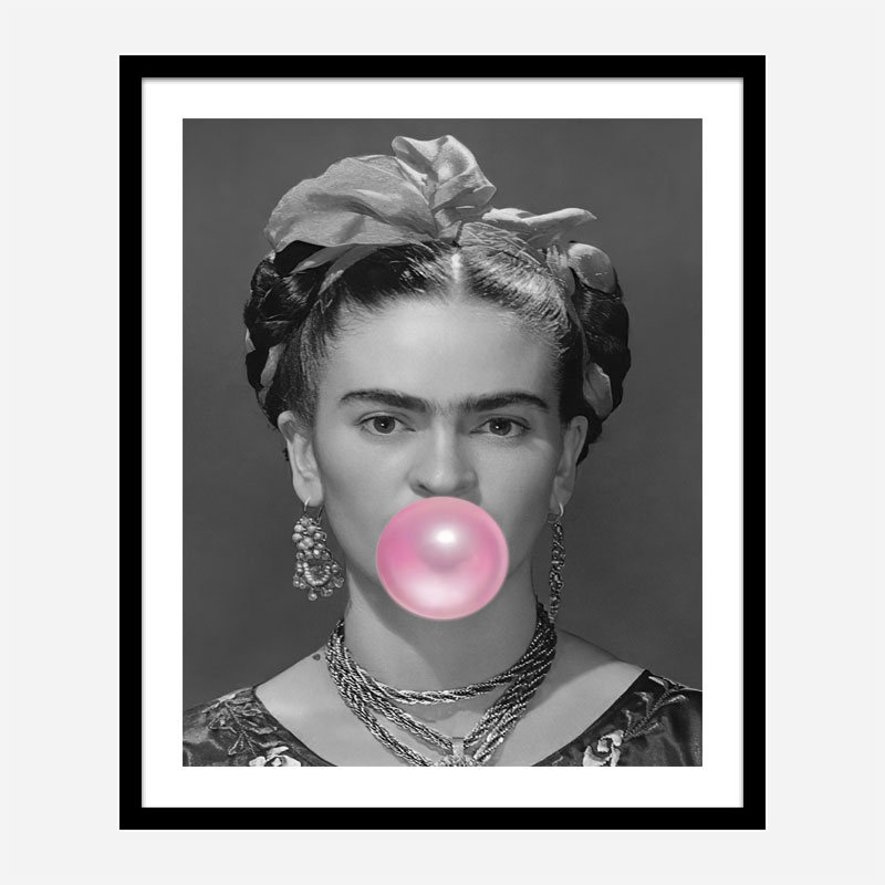 Frida Kahlo Bubble Gum Black & White Art Print