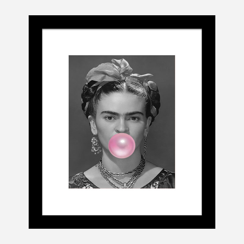 Frida Kahlo Bubble Gum Black & White Art Print