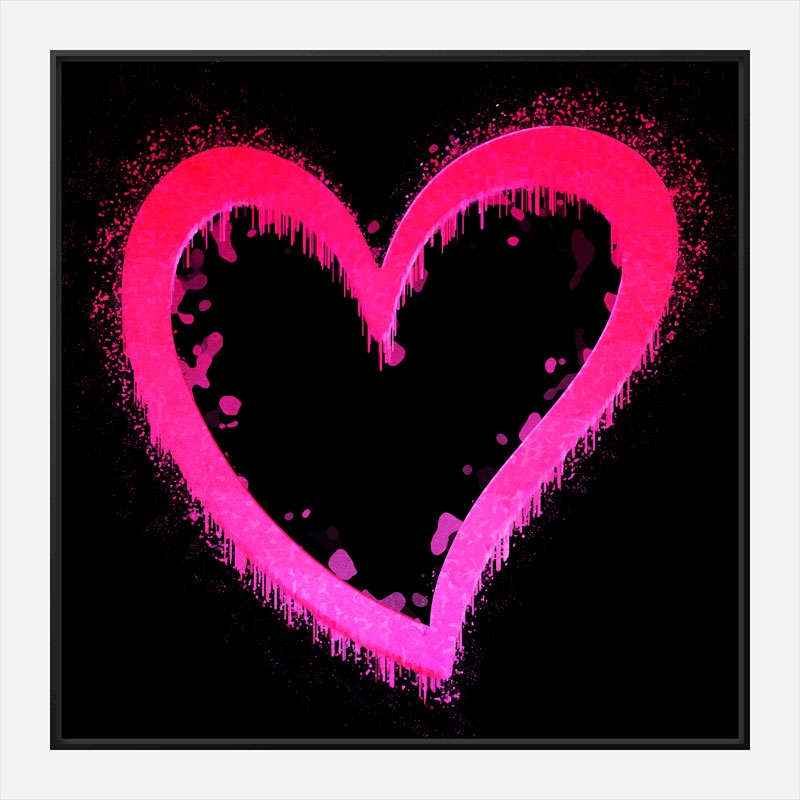 Pink Heart On Black Pop Art Print