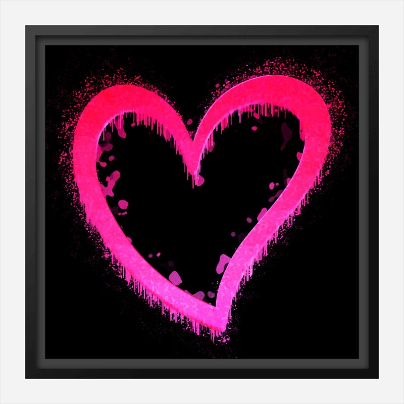 Pink Heart On Black Pop Art Print