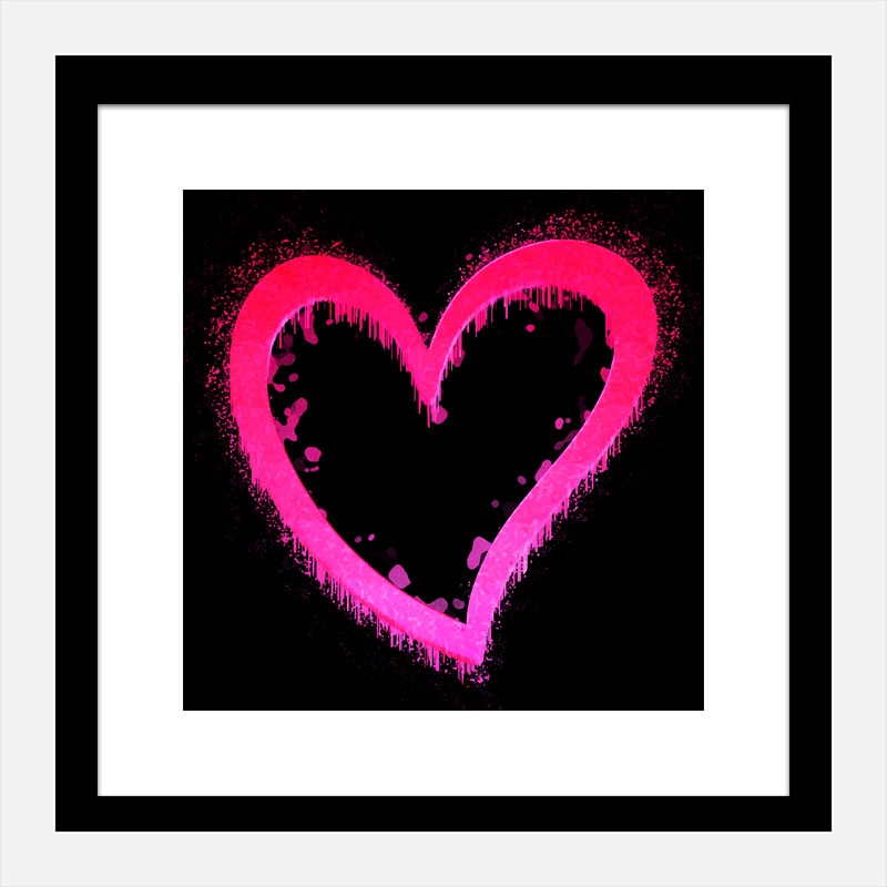 Pink Heart On Black Pop Art Print