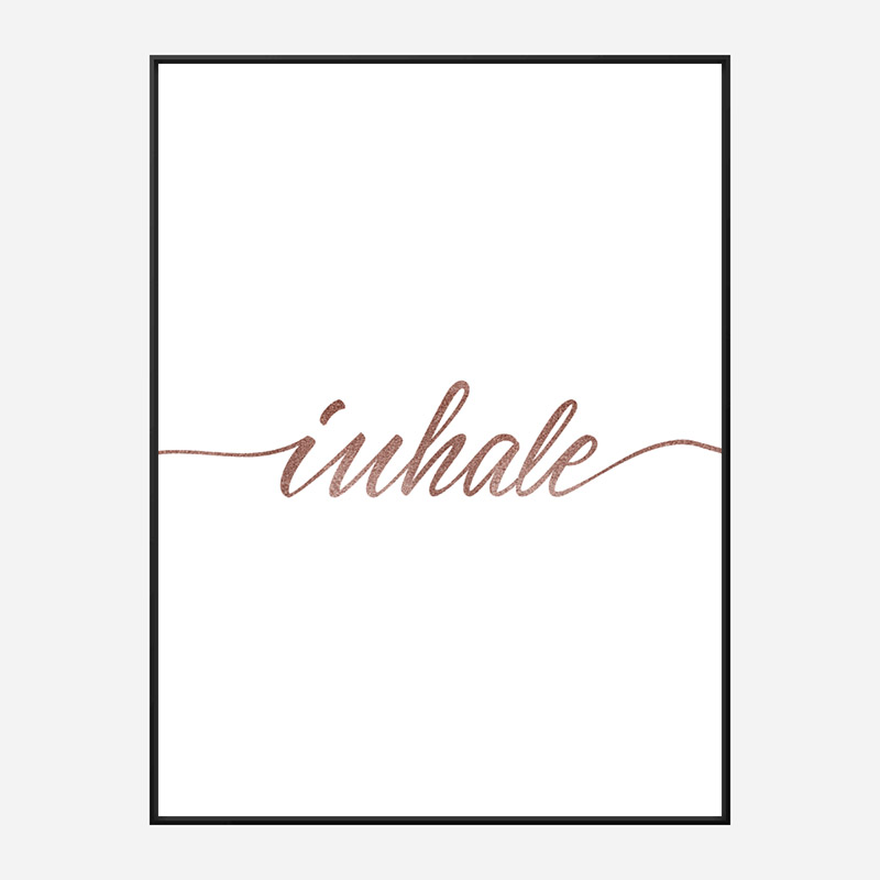 Inhale Rose Gold Typography Wall Art