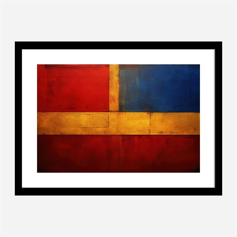 Red Blue & Gold Rothko Style Abstract Art Print