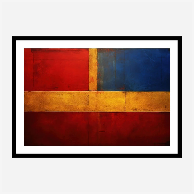 Red Blue & Gold Rothko Style Abstract Art Print