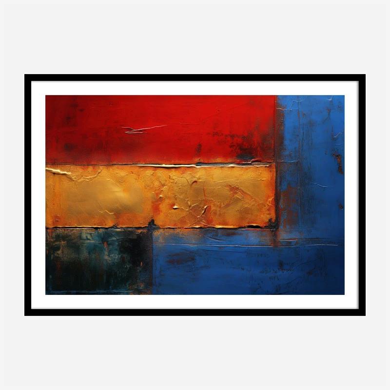 Red Blue & Gold Rothko Style 2 Abstract Art Print