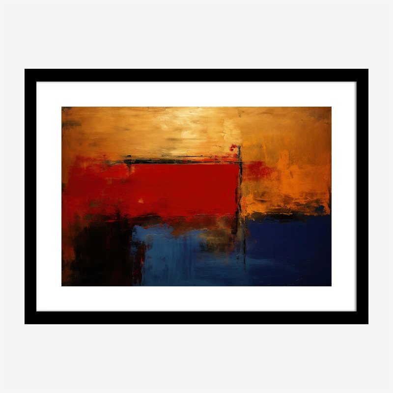 Red Blue & Gold Rothko Style 3 Abstract Art Print